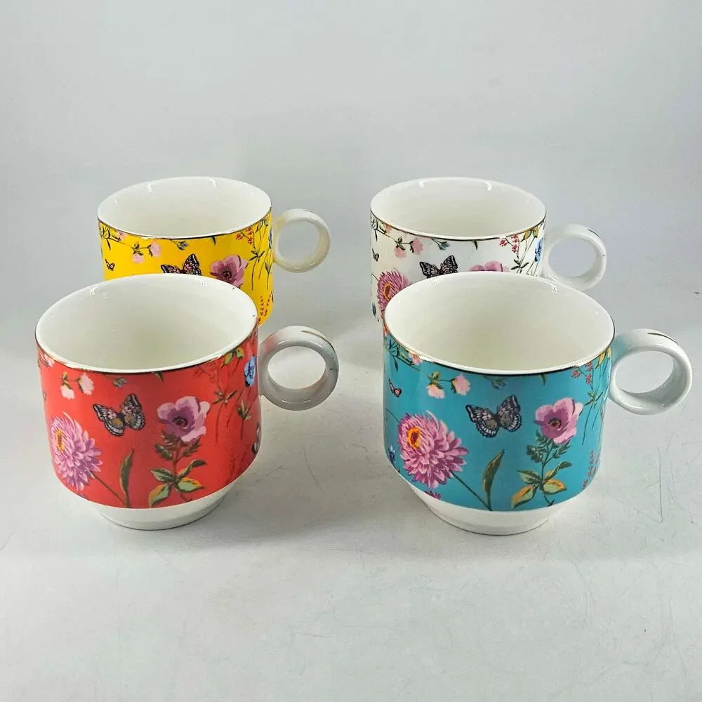 Grace's Teaware Flowers Butterfly Stacking Mug Set 4 Wire Rack